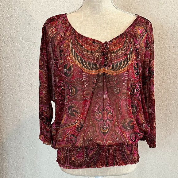 INC INTERNATIONAL Semi-Sheer Paisley Boho Top - SP - Picture 2 of 9
